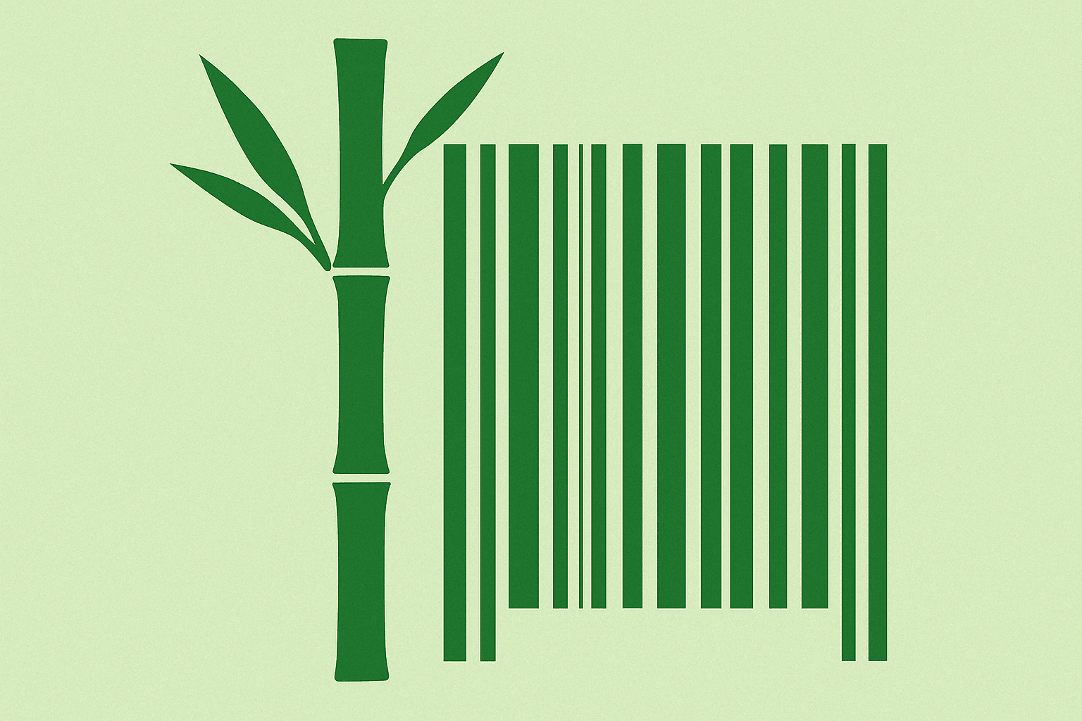 Green bamboo stalk transforming into barcode lines, symbolizing Vietnam’s journey toward resilient modernity