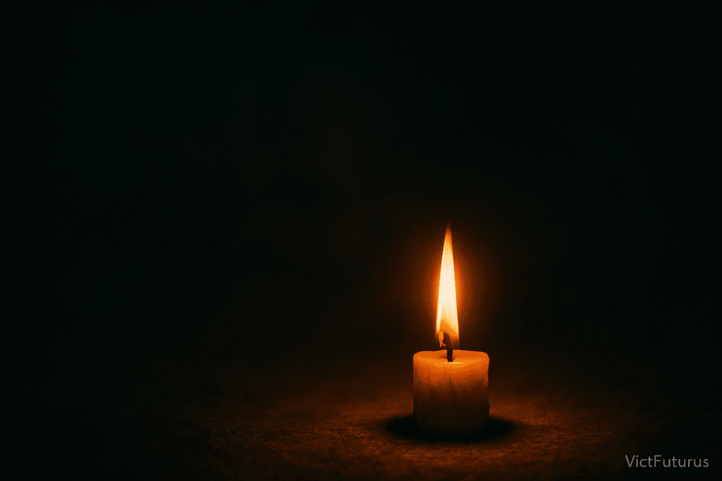 Ngọn nến nhỏ cháy giữa bóng tối, biểu tượng cho từ mộng – giấc mơ như một cuộc kháng cự thầm lặng.
