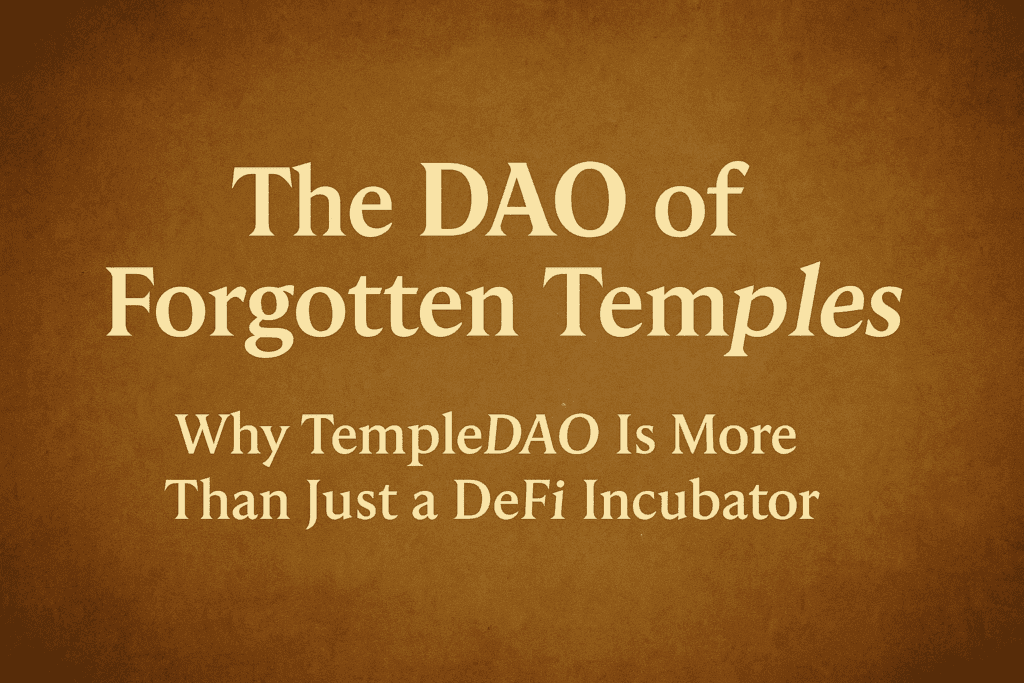Banner image with the title "The DAO of Forgotten Temples – Why TempleDAO Is More Than Just a DeFi Incubator" on a golden-brown parchment background.