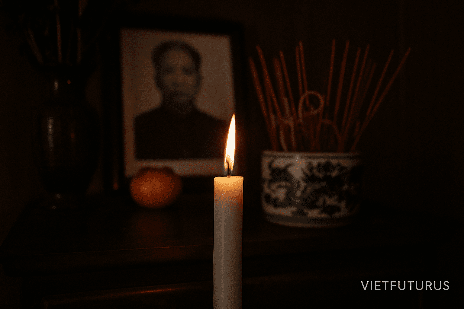 Featured image for the essay “The Inherited Distance: Diaspora Trauma Inheritance and the Blueprint of Emotion” — a soft candle burns before a traditional Vietnamese altar, symbolizing generational memory and emotional legacy.